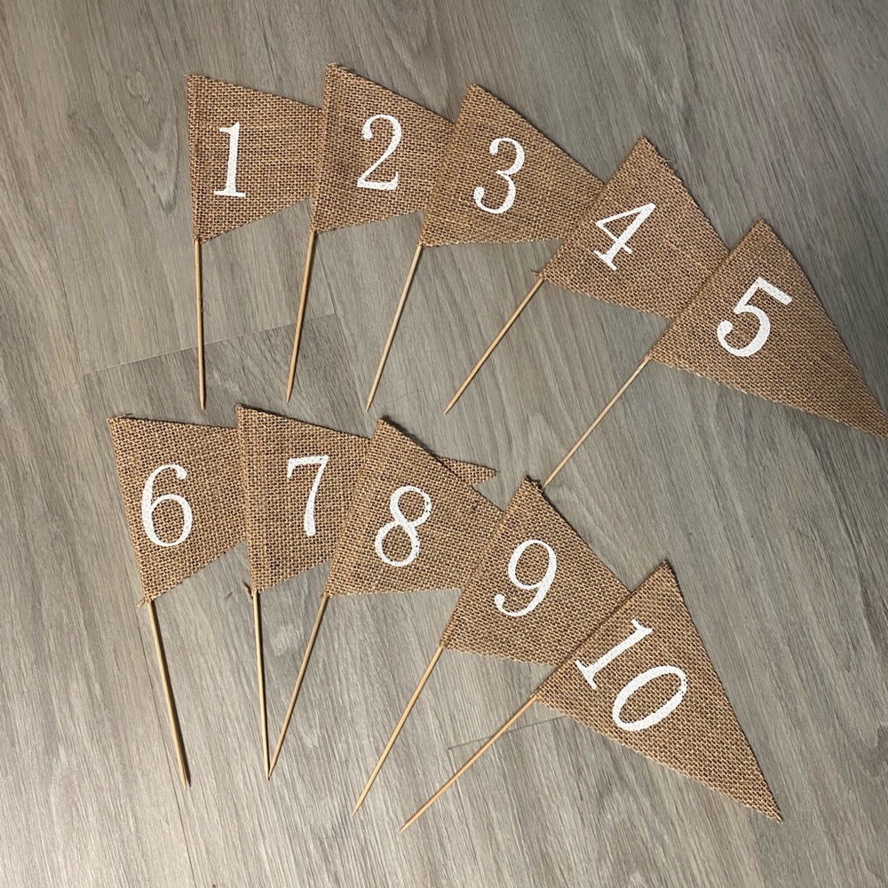 Table Number Burlap Flags